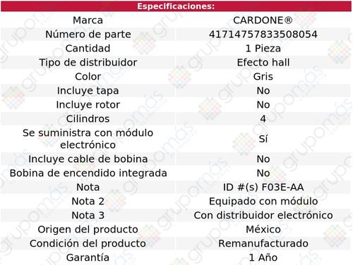 1 Distribuidor Mercury Topaz L4 2.3l 92 Al 94 Reman Foto 4