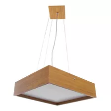 Luminária Pendente Quadrado Madeira Para Mesa De Jantar 30cm