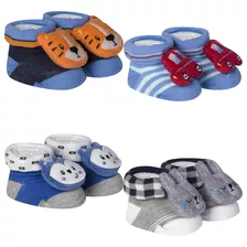 Kit 4 Unds Meia Bebê Pantufa Divertidas Recém-nascido Menino