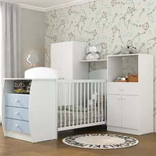 Quarto Infantil Com Berço-cômoda Laura Multimóveis Bco/azul