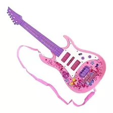 Guitarra Infantil Com Alça Luz E Som Brinquedo Rosa Com Roxo