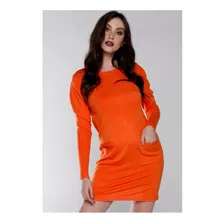 Vestido Manga Bufante Longa Em Tricot Sob Laranja