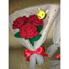 Docena De Rosas Rosa Girasol Tulipanes Tejida Crochet 