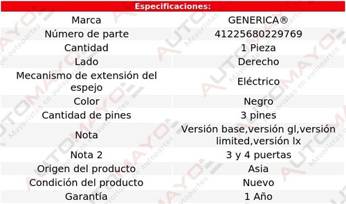 1 Espejo Der Elect 3 Pines Generica Ford Windstar 99-03 Foto 2