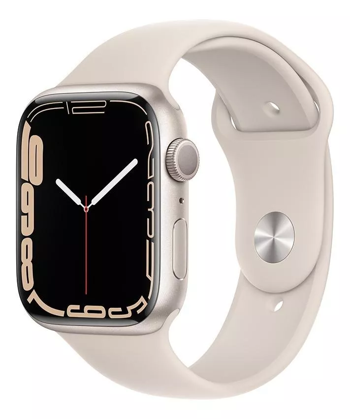 Apple Watch Series 7 (gps, 45mm) - Caja De Aluminio Color Blanco Estelar - Correa Deportiva Blanco Estelar
