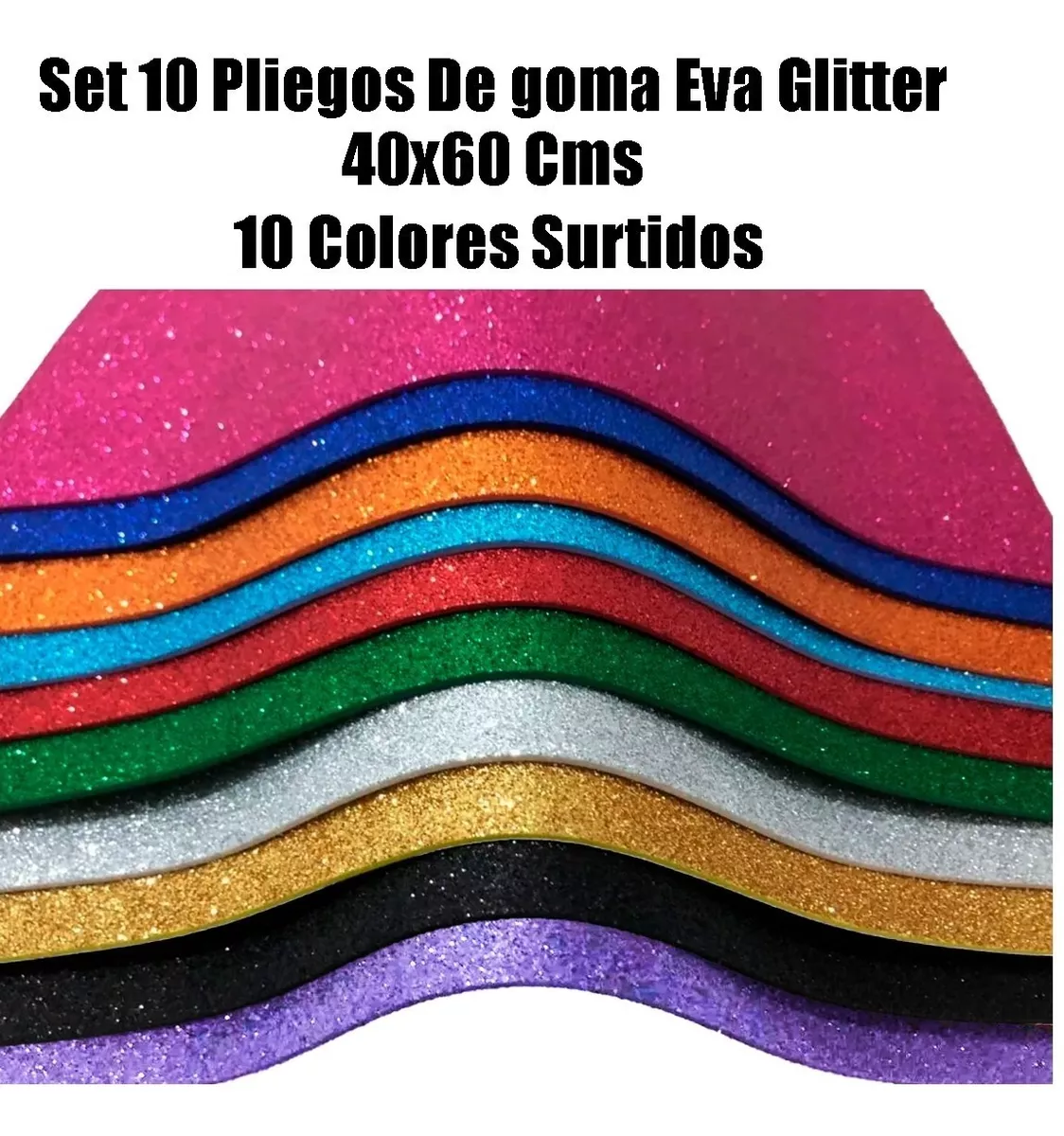 Pack 10 Pliegos De Goma Eva Glitter 40x60 Cms 10 Colores 