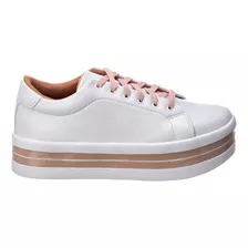 Tenis Feminino Branco Nude Salto Plataforma Estilo Shoes