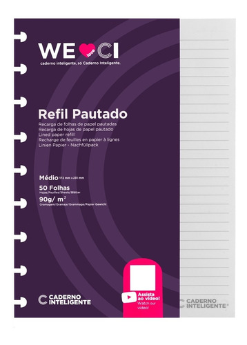 Caderno Inteligente Refil Medio Pautado 90g