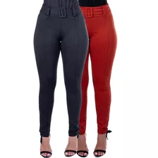 2 Calça Social Skinny Cintura Alta Feminina Tecido Grosso