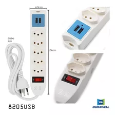 Extensão Elétrica 5 Tomadas Régua Bivolt Com 2 Usb Cabo 1,8m