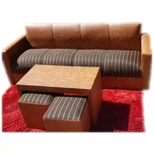 Sillon Sofa De 4 Cuerpos + Mesa Y 2 Puff