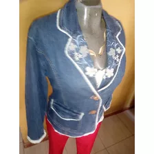 Chaqueta De Dama En Tela De Jeans Bordado De Flores Talla L