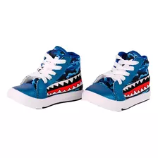 Zapatilla Nene Talle 25 Botita Pie 16 Cm Diseño Tiburon Azul