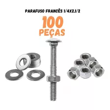 100 Parafuso Francês 1/4 X 2.1/2 - 6,4cm Com Porca E Arruela