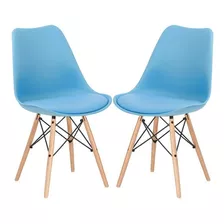 Set 2 Sillas Eames Cojin Sillon Vintage Comedor Sala Moderna Color De La Estructura De La Silla Madera Color Del Asiento Azul