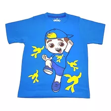 Camiseta Azul 100% Algodão Menininho Desenho Pronta Entrega