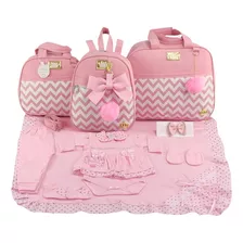 Kit Saida + Bolsa Maternidade 3 Pçs Luxo Rosa Menina