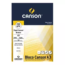 Bloco De Desenho Universitario Canson A3 200g 20 Fls Branco