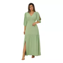 Vestido Moda Evangelica Mulher Virtuosa Longo Fenda Chique 