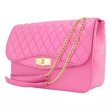 Bolsa Em Couro Pink Menor Com Tampa Matelasse Mini Waleska