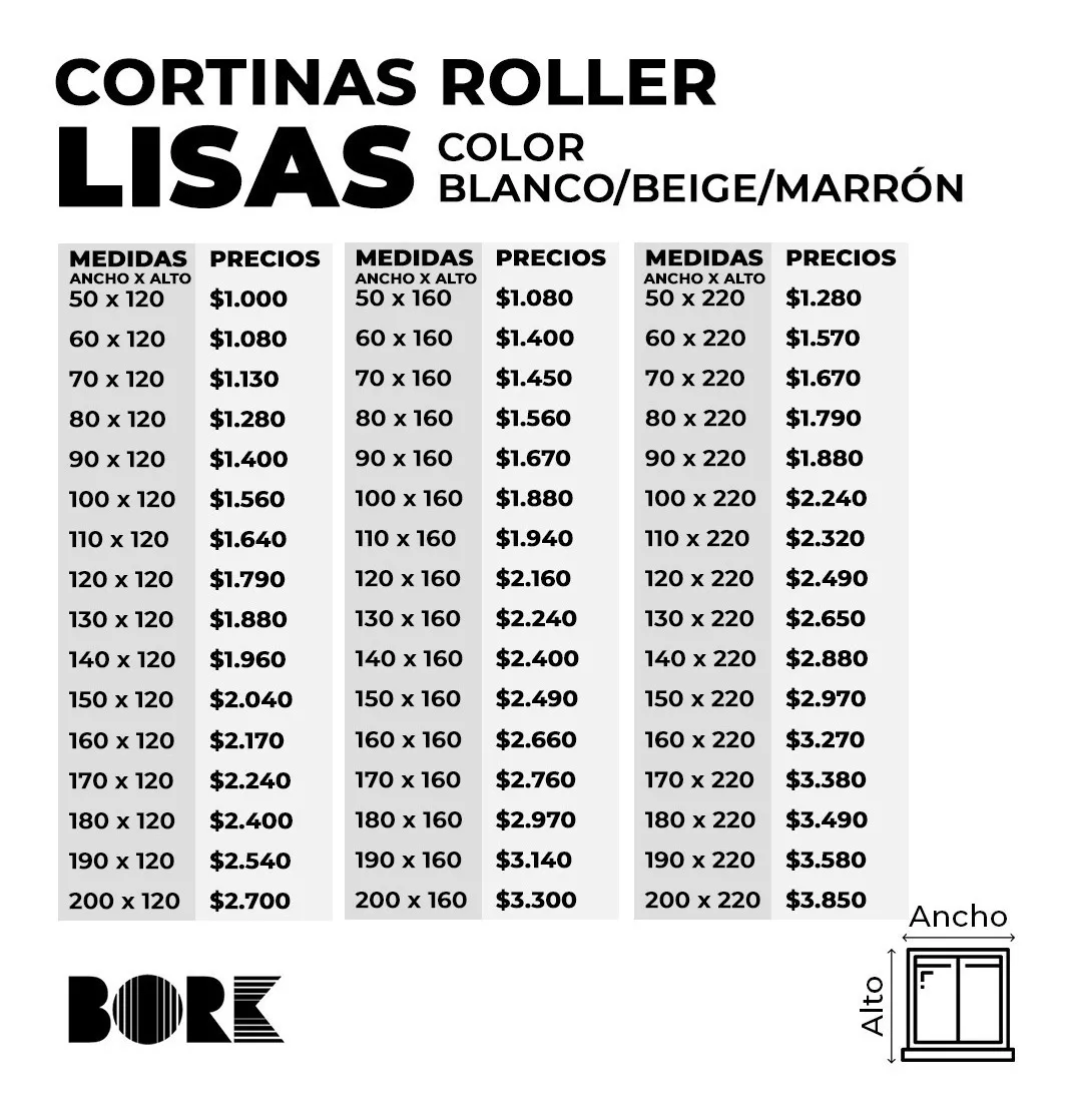 Cortinas Rollers Lisos - Soportes Metálicos - 70 X 160