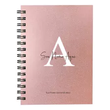 Caderno Personalizado Glitter Metal Rose 100 Fls 14x20 Cm