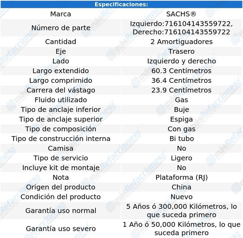 Par Amortiguadores Gas Traseros Rover 75 03-05 Sachs Foto 2