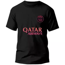 Camiseta Gola Redonda Psg Rosa Time Europa Camisa Algodão