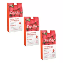 Kit C/ 3cx Depilflax Folhas Prontas Corporais Morango 