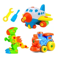 Kit Educativo Monta E Desmonta Dinossauro Avião E Trem