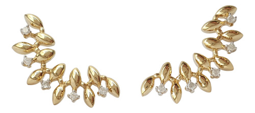 Brinco Ear Cuff De Ouro 18k 750 E Diamantes Dourado