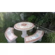 1 Juego De Mesa Y Bancas De Concreto Para Jardin Flores, Dec