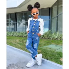 Macacão Jeans Infantil Mini Diva Blogueirinha - 2 Ao 10