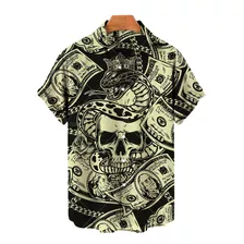 Polera Hawaiana De Hombre Con Estampado De Calavera