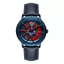 Reloj Sanda 1089, Esfera Esquelética Impermeable, Fondo Azul/rojo