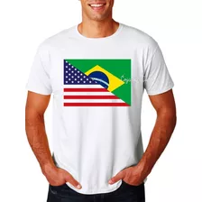 Camiseta Masculina Adulto Bandeira Brasil Estados Unidos Eua