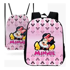 Kit Mochila E Sacola Estampa Minnie Mickey Infantil 