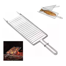 Grelha Dupla Inox Dobrável Churrasco Frango Peixe Linguiça