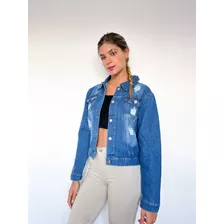 Campera De Jean Rígida Con Rotura Dama Mom Mujer