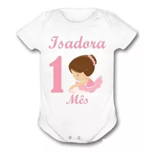 Body Mesversário Kit 12 Meses Bailarina Personalizado Menina