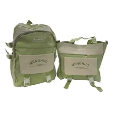 Conjunto Mochila Escolar Com Bolsa Extra Verde