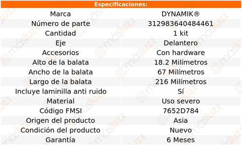 Balatas Severe Duty Del Hummer H2 V8 6.0l 03/07 Dynamik Foto 3