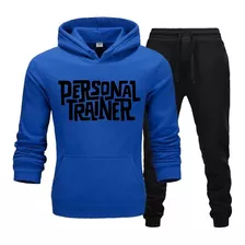 Conjunto Moletom Academia Personal Trainer Musculação Azul