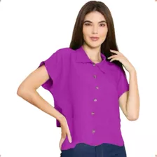  Camiseta Social Feminina Botão Gola Inglesa Slim Manga Curt