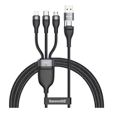 Cable Baseus 3 En 1 Conector Usb C Y Adaptador Usb-a ( Lightning / Micro Usb / Micro Usb ) Carga Rapida 100w De 1.2 Metros Color Negro Y Gris