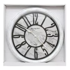 Reloj De Pared 52cm Diam Vidrio Silencioso Deco Simil Marmol Color De La Estructura Blanco