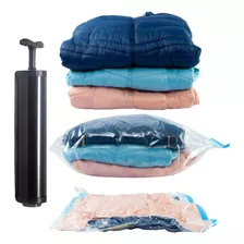 Kit 4 Saco A Vacuo G Viagem Roupa 70x110cm + Bomba De Vácuo