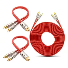 Kit 1 Cabo Rca 5 M + 2 Y Dupla Blindagem Cobre Vermelho Som