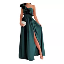 Vestido Con Abertura Elegante Fiestas De Noche Mujer Verde