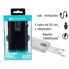 Power Bank Carregador Portátil Compatível Com Usb V8 Ip Tipo - C 10000mah 5v 1a Cabo 30cm Manual 